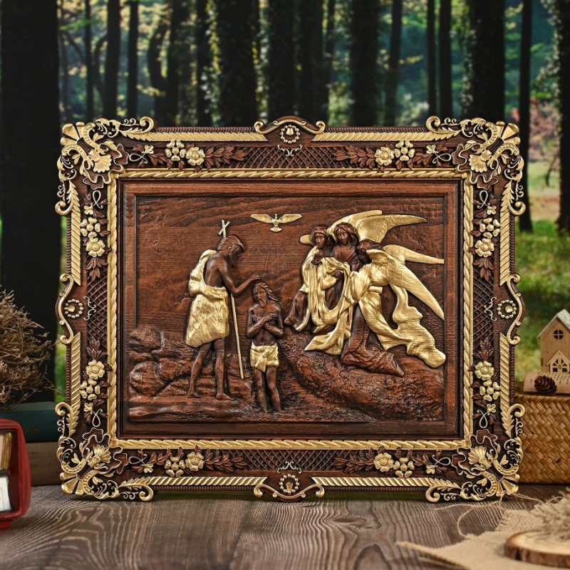 Home Decor Jesus - Handcrafted Wooden Relief Wall Art,Baptism of