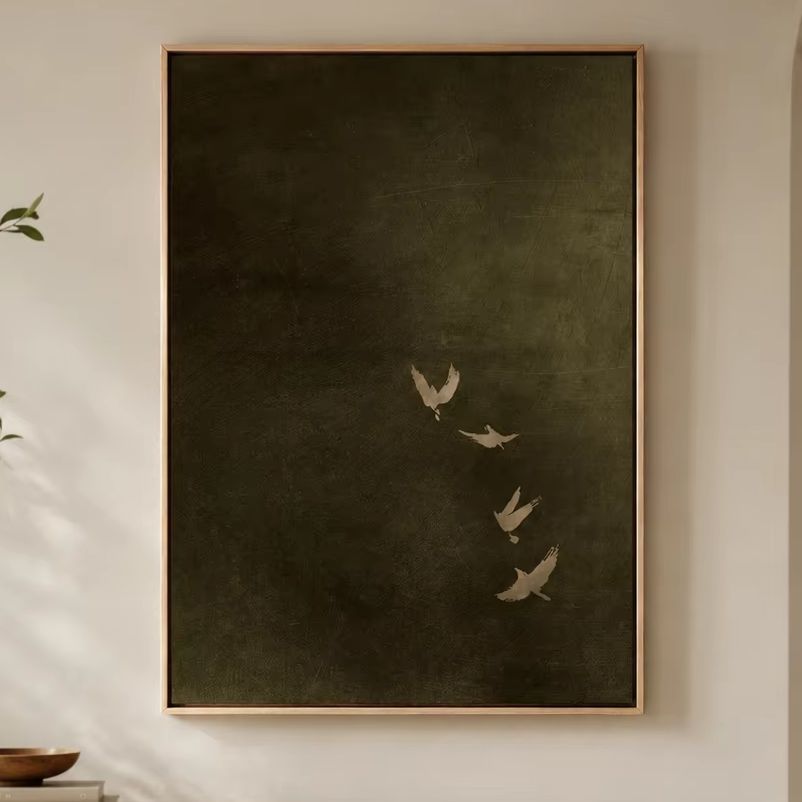 Home Decor Minimal - Olive Green Bird Canvas Art, Dark