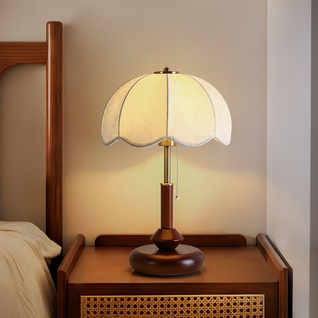 Home Decor Fabric - Vintage Scalloped Dome Table Lamp for