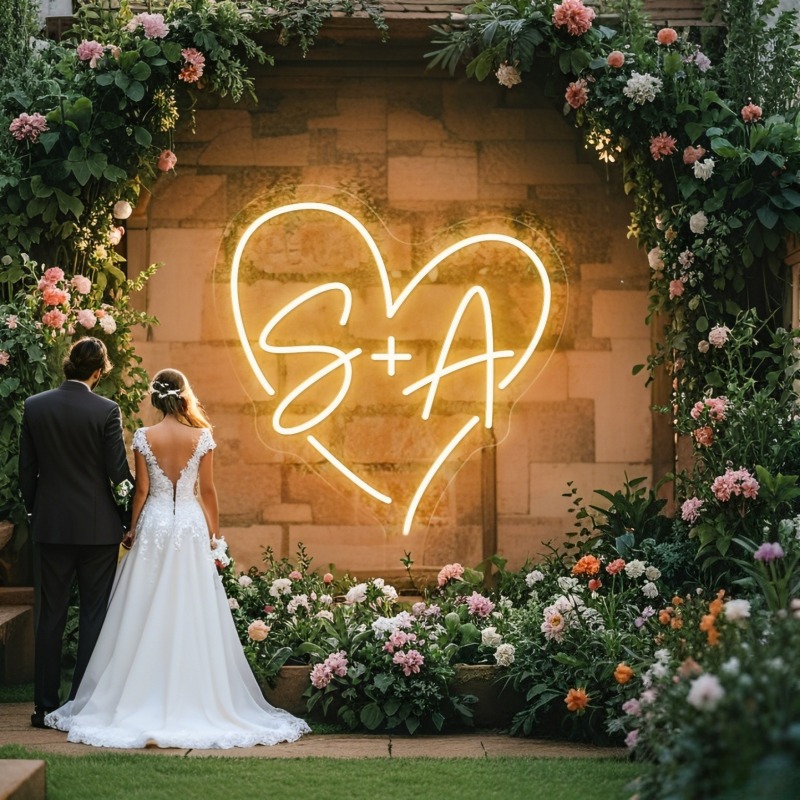 Home Decor Unique - Custom Initials Heart LED Neon Sign,