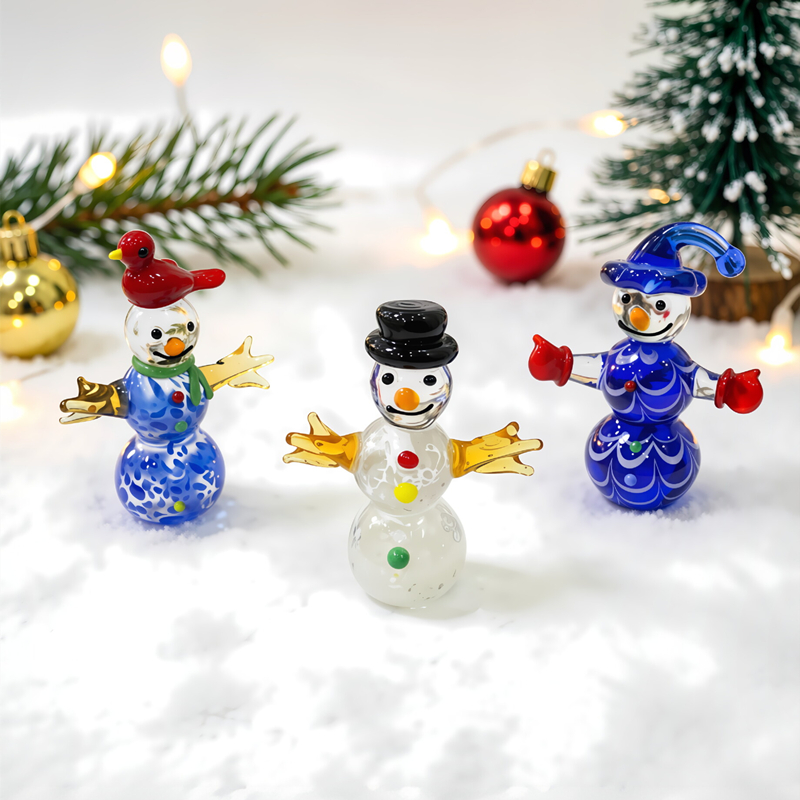 Home Xmas Decor Ideas - Mini Glass Snowman Figurine Cute Christmas