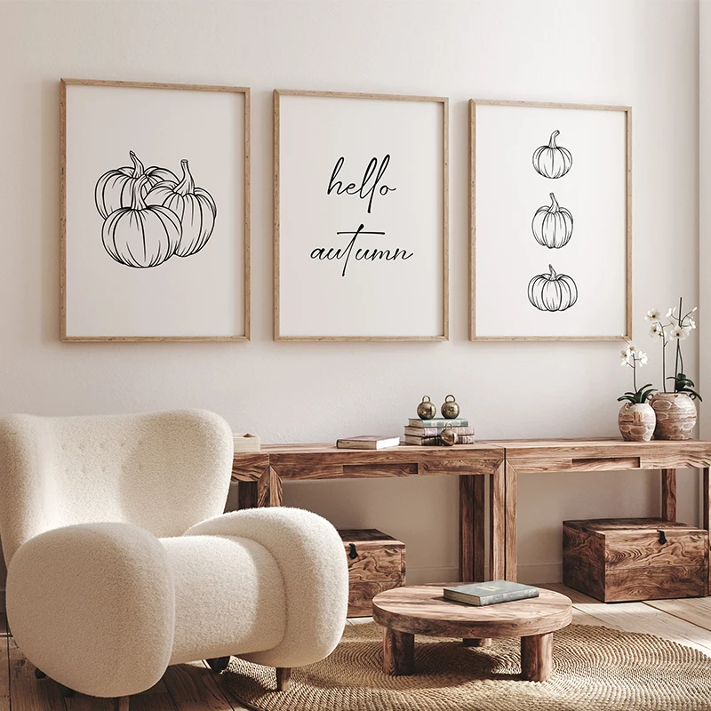 Home Decor Minimal - Set of 3 Pumpkin Minimalism Black