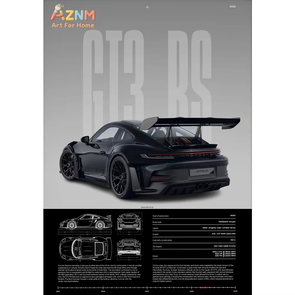 Home Decor Minimal - 1pc Minimalist 911 GT3-RS 718 GT4