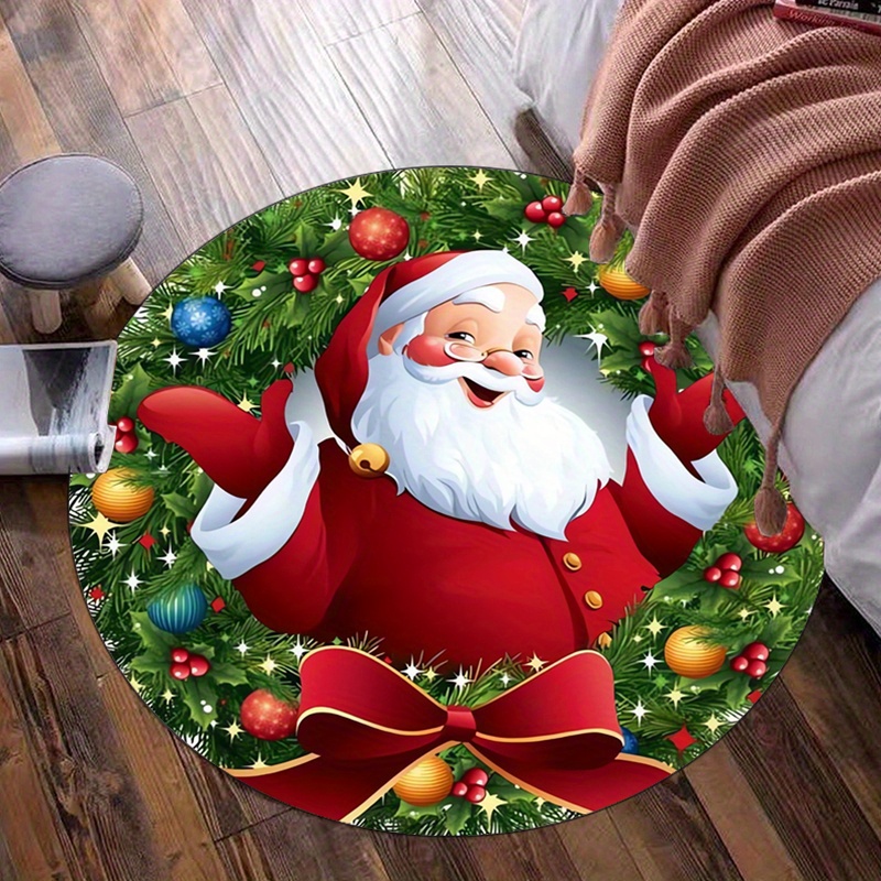 Home Xmas Decor Ideas - Round Crystal Velvet Rug Santa Claus