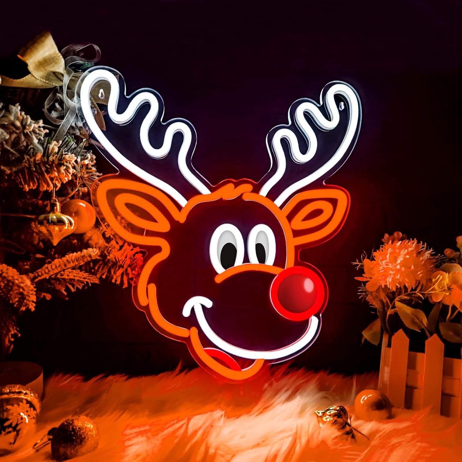 Home Xmas Decor Ideas - Cute Christmas Reindeer Neon Sign with