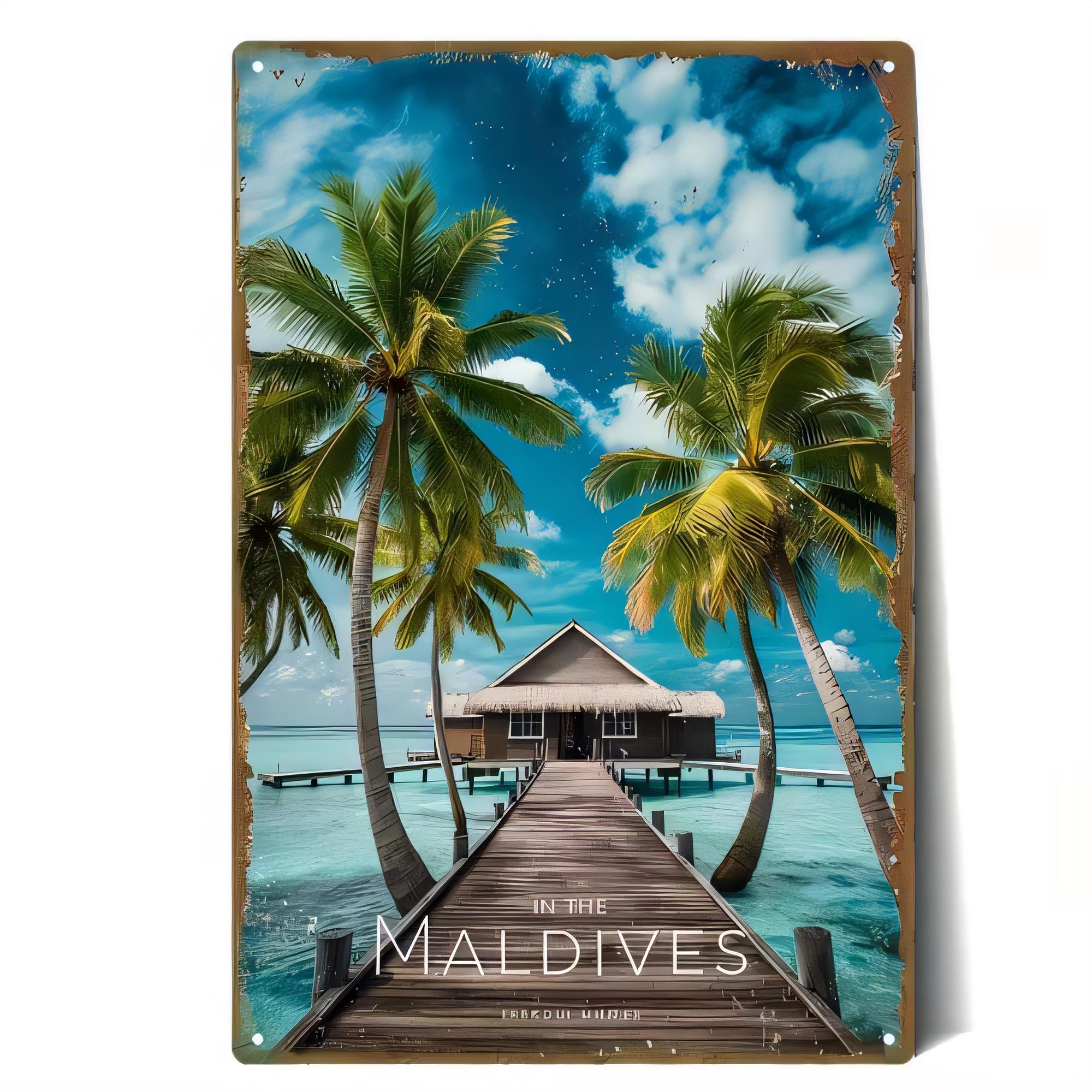 Home Decor Tree - Tin Sign Metal Vintage Beach Pier