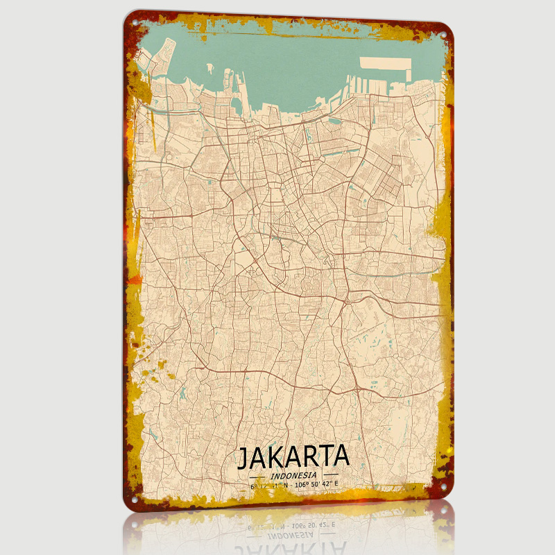 Jakarta Vintage Map Printed Po - Home Decor Jakarta 评论和价格