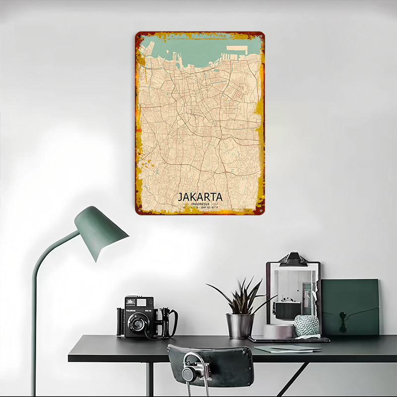 Jakarta Vintage Map Printed Po - Home Decor Jakarta 评论和价格
