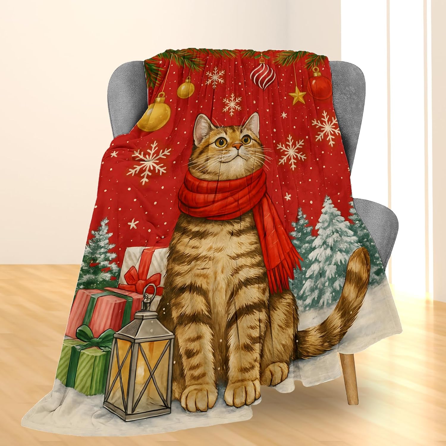 Festive Cat Christmas Throw Bl - Home Xmas Decor Ideas 评论和价格