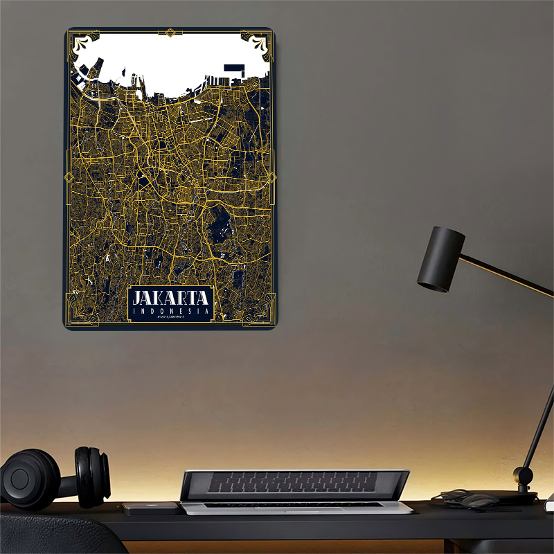Jakarta City Map Art Deco Post - Home Decor Jakarta 评论和价格