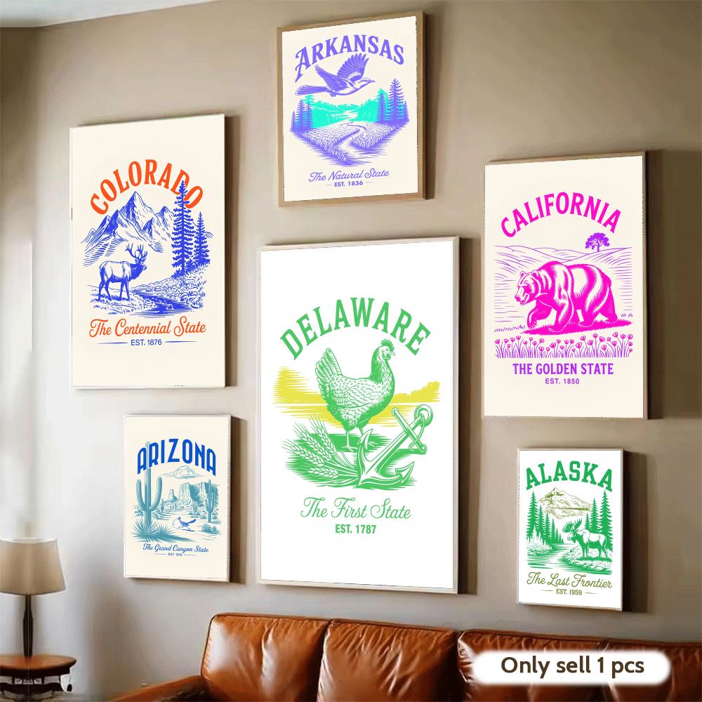Animal Us States Art Design Po - Home Decor Living Room Ideas 评论和价格