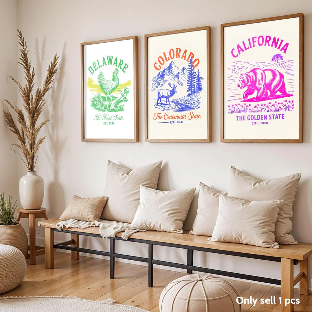 Animal Us States Art Design Po - Home Decor Living Room Ideas 评论和价格