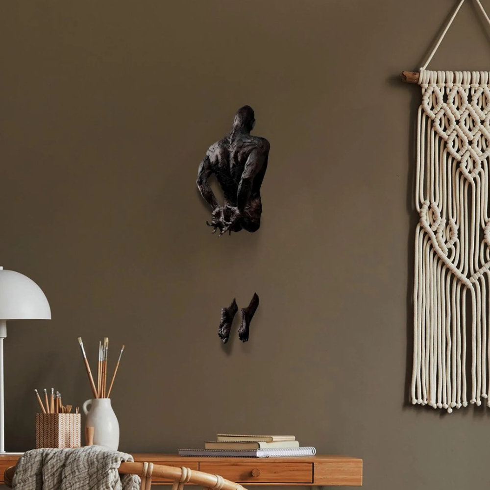 3D Through Wall Figure Sculptu - Abstract Sculpture Resin 评论和价格