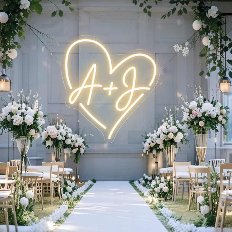 Custom Initials Heart LED Neon - Home Decor Unique 评论和价格