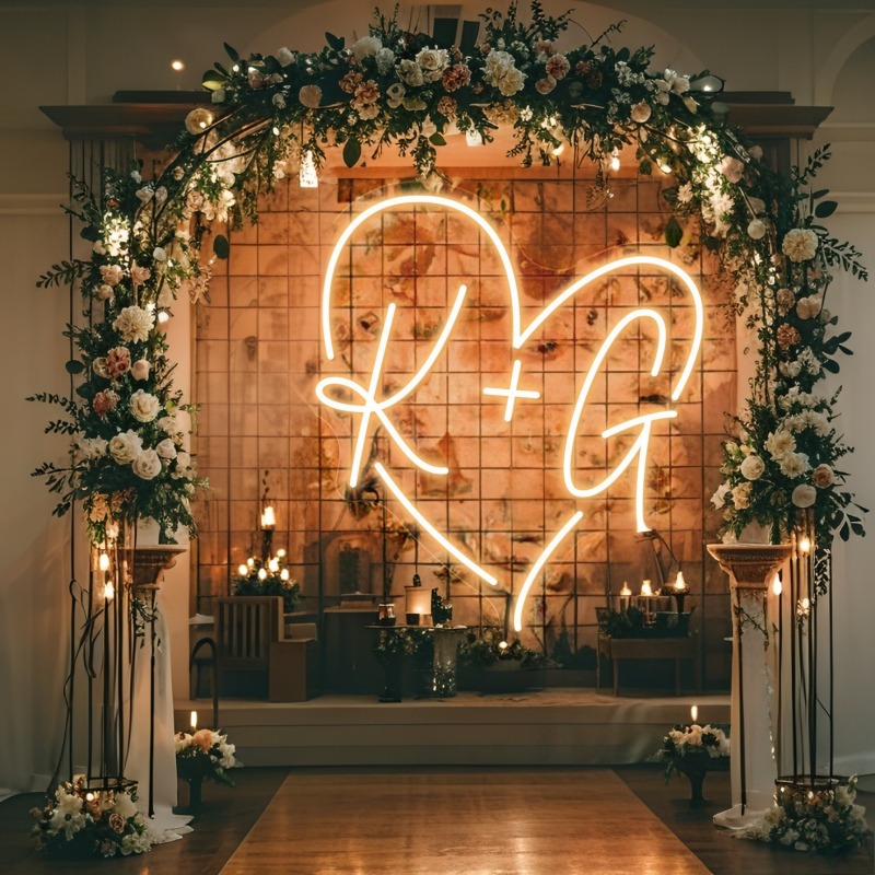 Custom Initials Heart LED Neon - Home Decor Unique 评论和价格