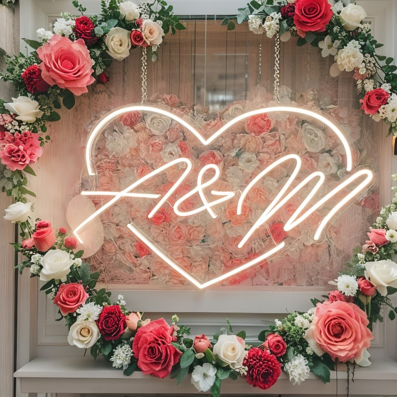 Custom Initials Heart LED Neon - Home Decor Unique 评论和价格