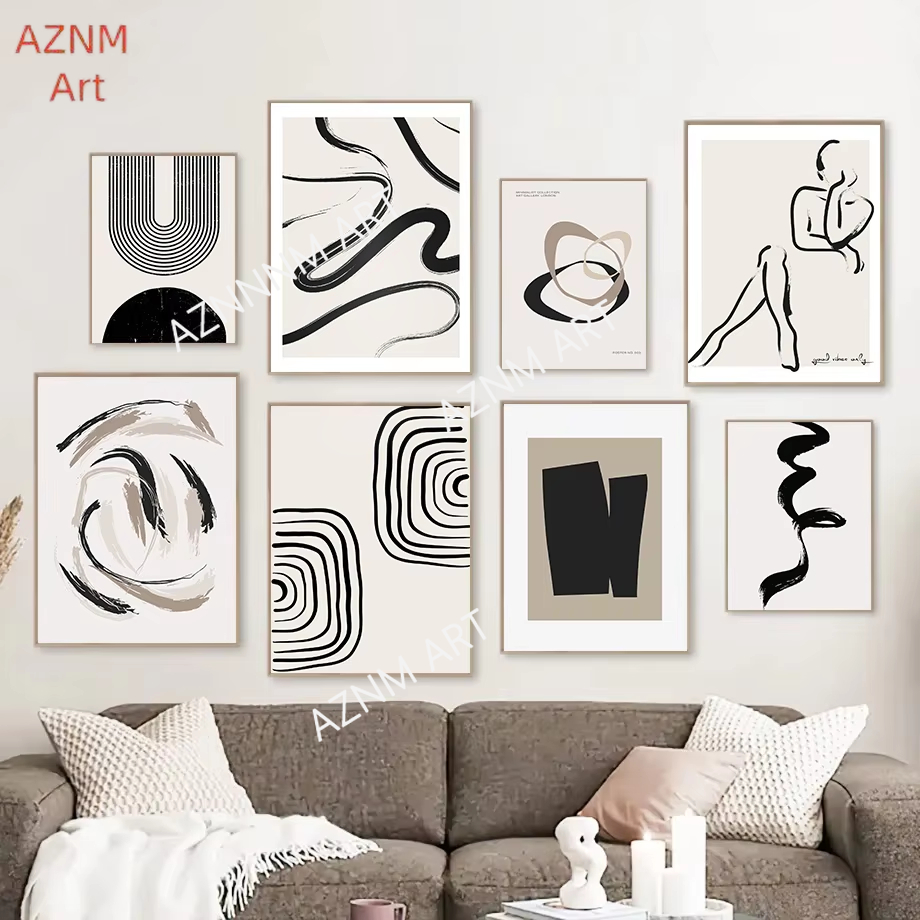 Nordic Bohemian Line Art Black - Home Decor Minimal 评论和价格