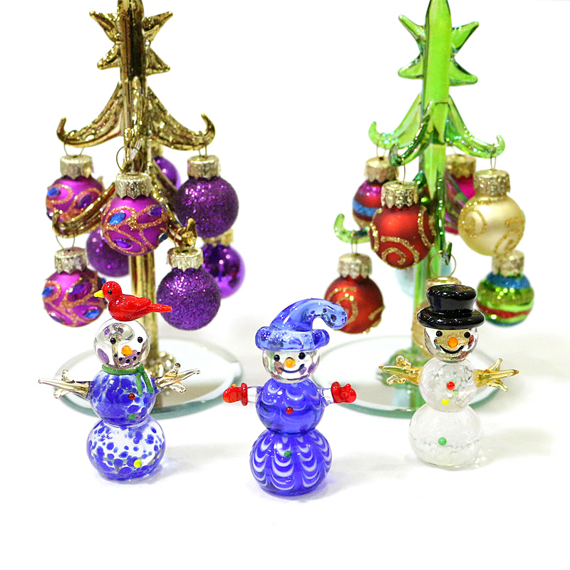 Mini Glass Snowman Figurine Cu - Home Xmas Decor Ideas 评论和价格