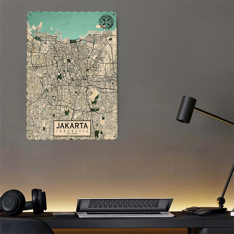 Jakarta City Map Vintage Metal - Home Decor Jakarta 评论和价格