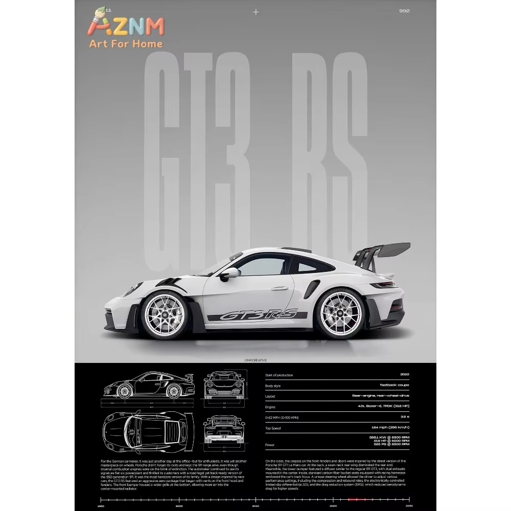 1pc Minimalist 911 GT3-RS 718  - Home Decor Minimal 评论和价格