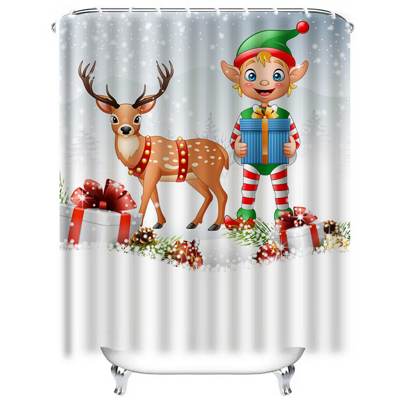 TU Christmas Deer Shower Curta - Home Xmas Decor Ideas 评论和价格