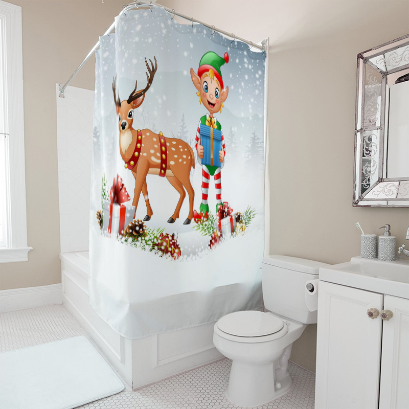 TU Christmas Deer Shower Curta - Home Xmas Decor Ideas 评论和价格