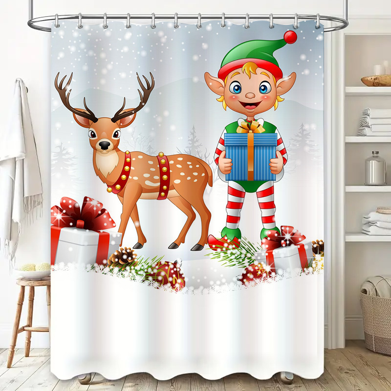 TU Christmas Deer Shower Curta - Home Xmas Decor Ideas 评论和价格