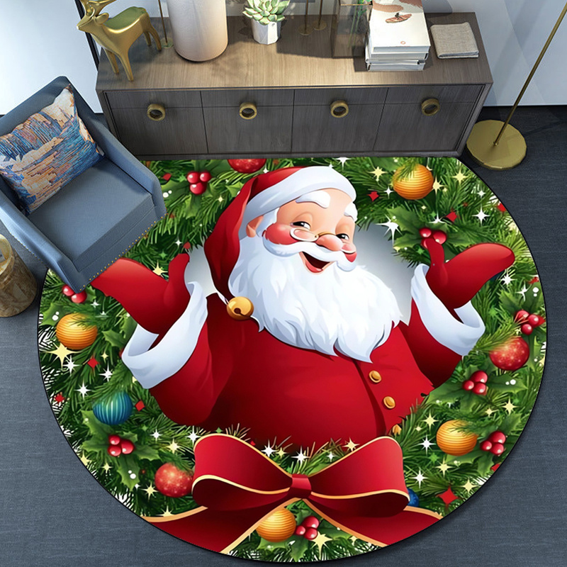 Round Crystal Velvet Rug Santa - Home Xmas Decor Ideas 评论和价格
