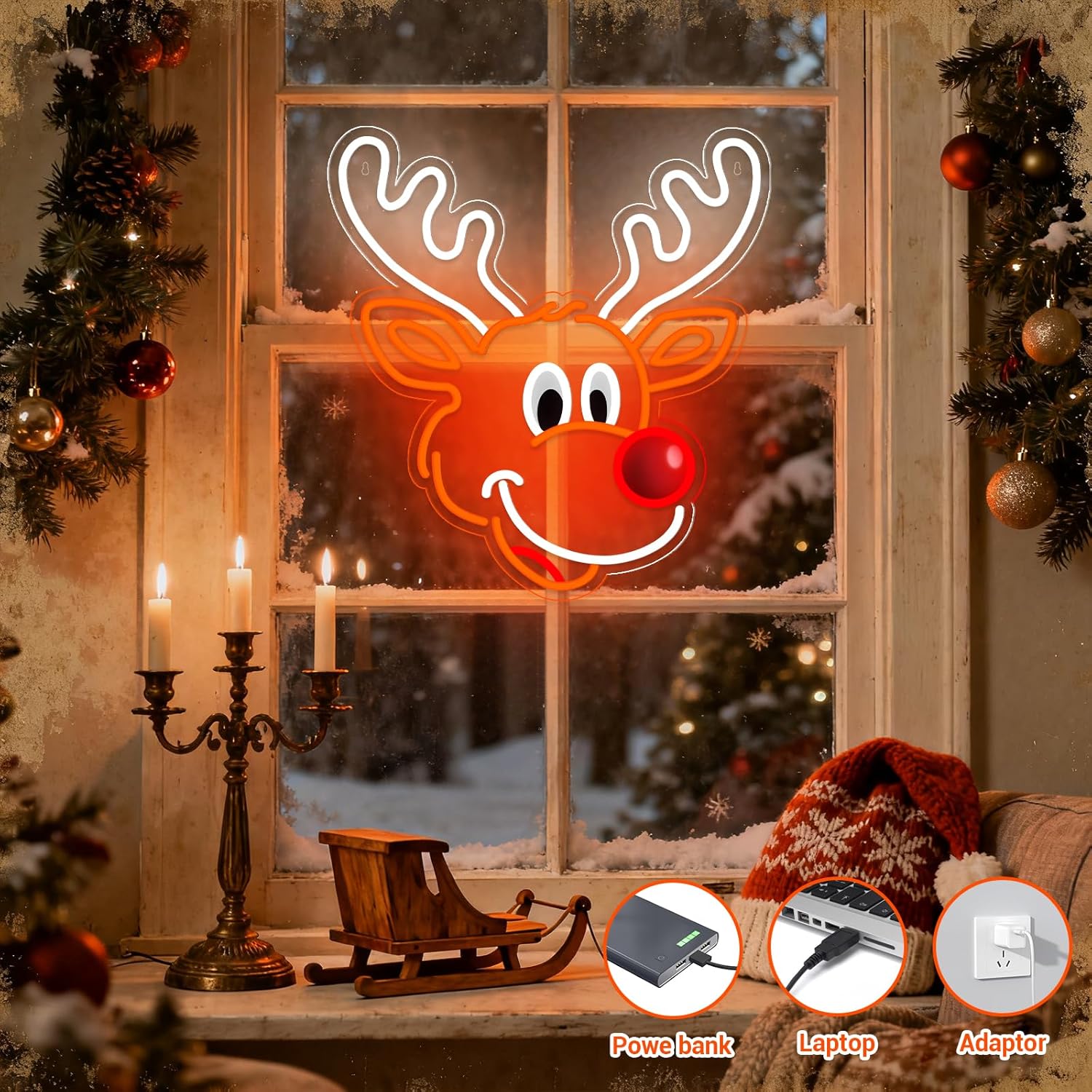 Cute Christmas Reindeer Neon S - Home Xmas Decor Ideas 评论和价格