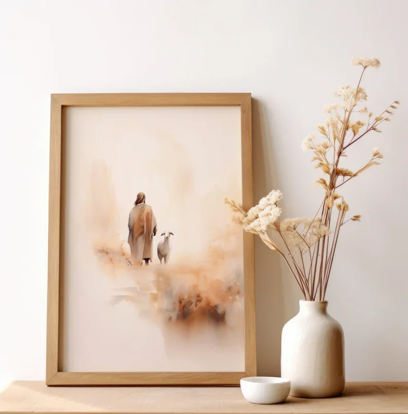 Watercolor Jesus leaves the 99 - Home Decor Jesus 评论和价格